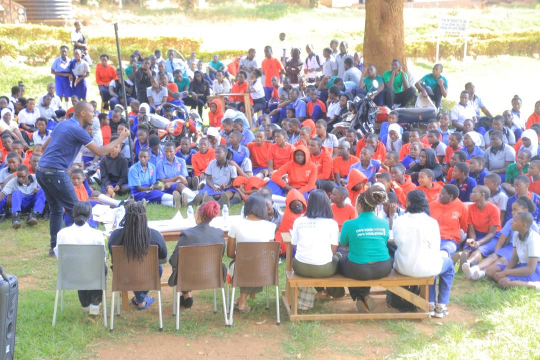 Students gathered outdoors for a Becoming Free Indeed school outreach